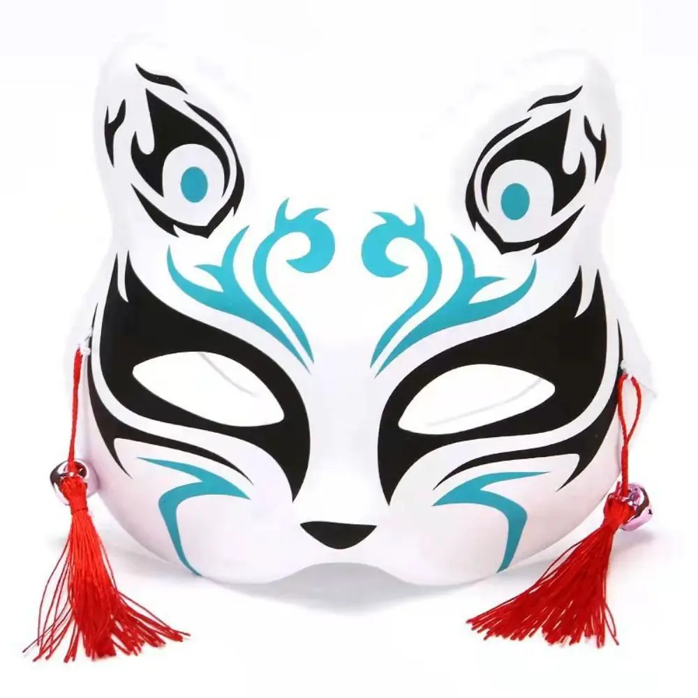 2Pcs Anime Foxes Mask Japanese Cosplay Rave Hand-Painted Anime Half Face Cat Masks Masquerade Festival Party Props