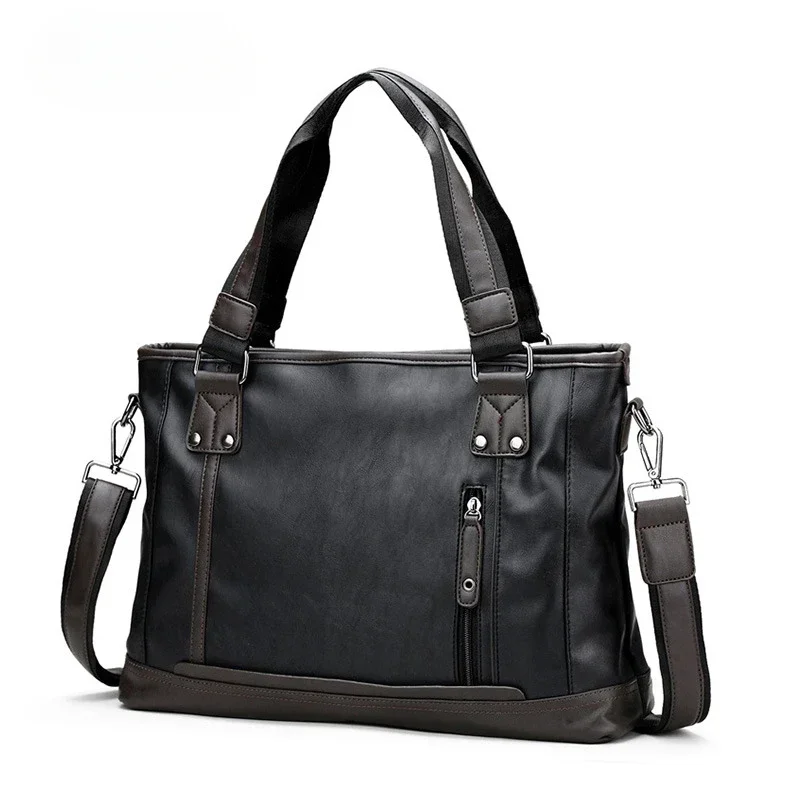 Borsa da uomo di marca Valigetta in pelle PU con cerniera borse da viaggio d'affari borsa per laptop retrò borse a tracolla dal design di alta qualità