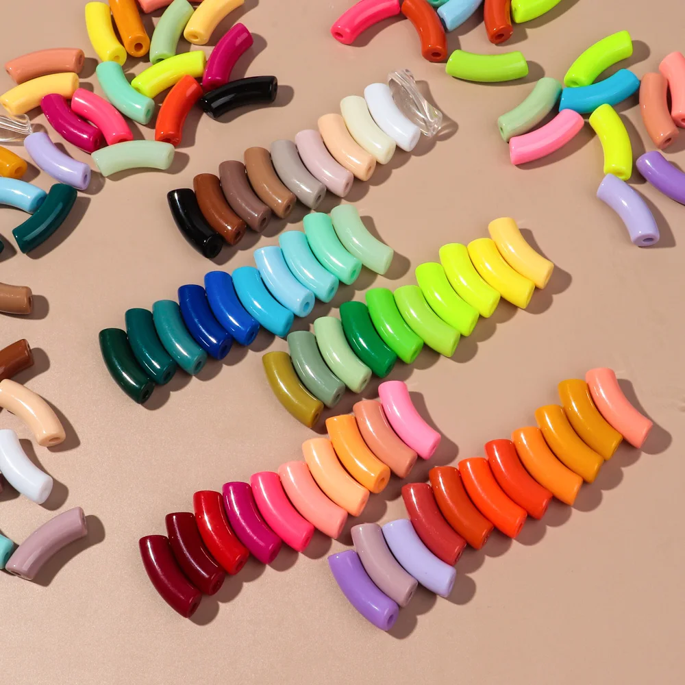20pcs/lot Acrylic 11MM Bamboo Tube Beads Solid Color Chunky Bent Pipe Loose Bead for DIY Bracelet Necklace Jewelry Accessories