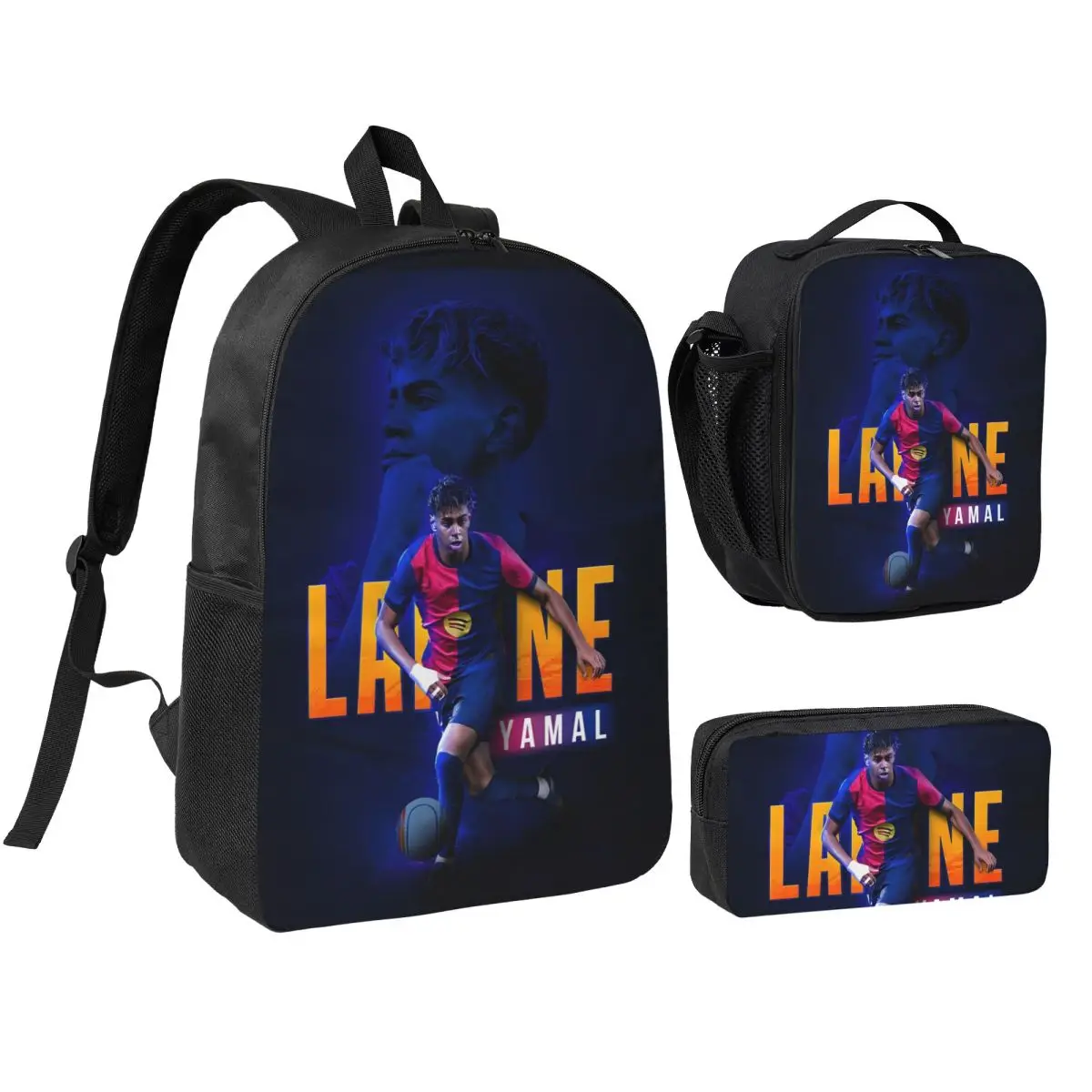 Soccer Football Lamine Y-Yamal 3pecs/set Backpack for Studen High School Canvas Bags Lunch bag Pencil Case