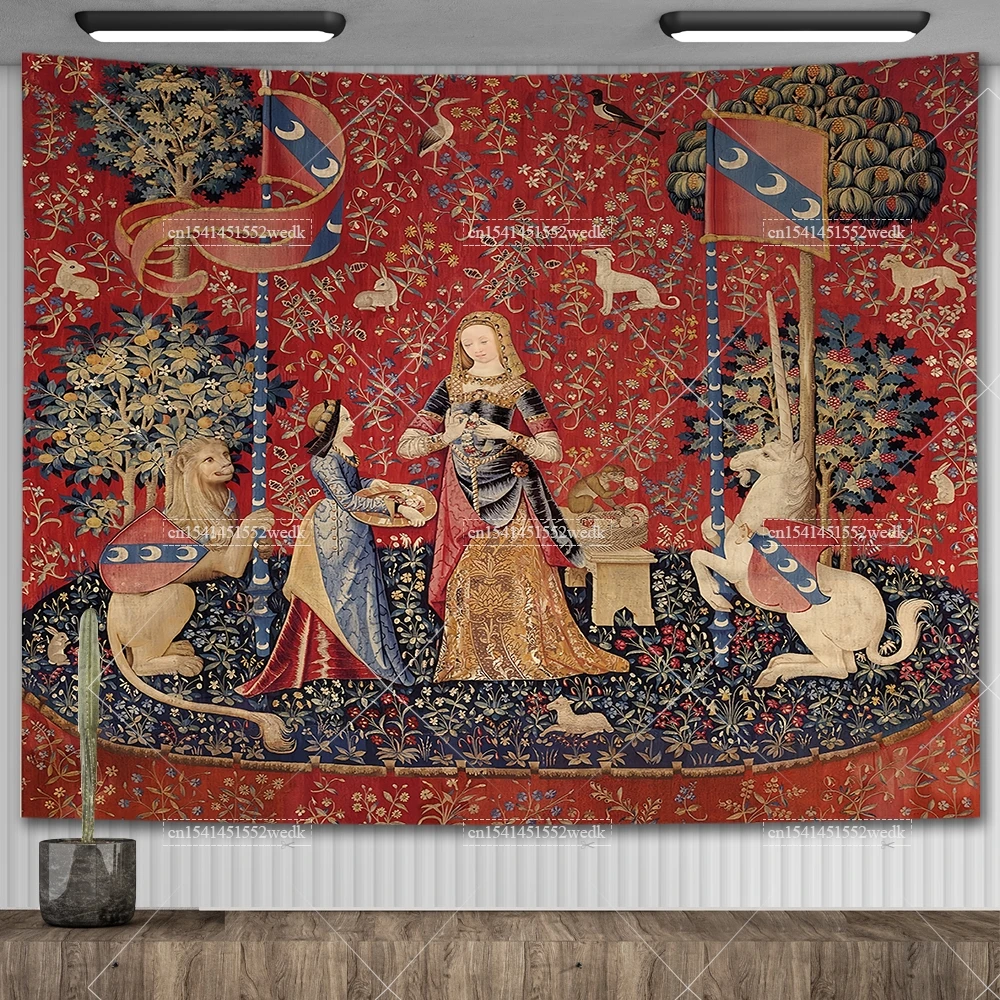 Maiden And Unicorn Medieval Tapestry Wall Hanging Aesthetic Room Decor Ancient Egypt Tapestry Macrame Bedroom Decoration Carpets