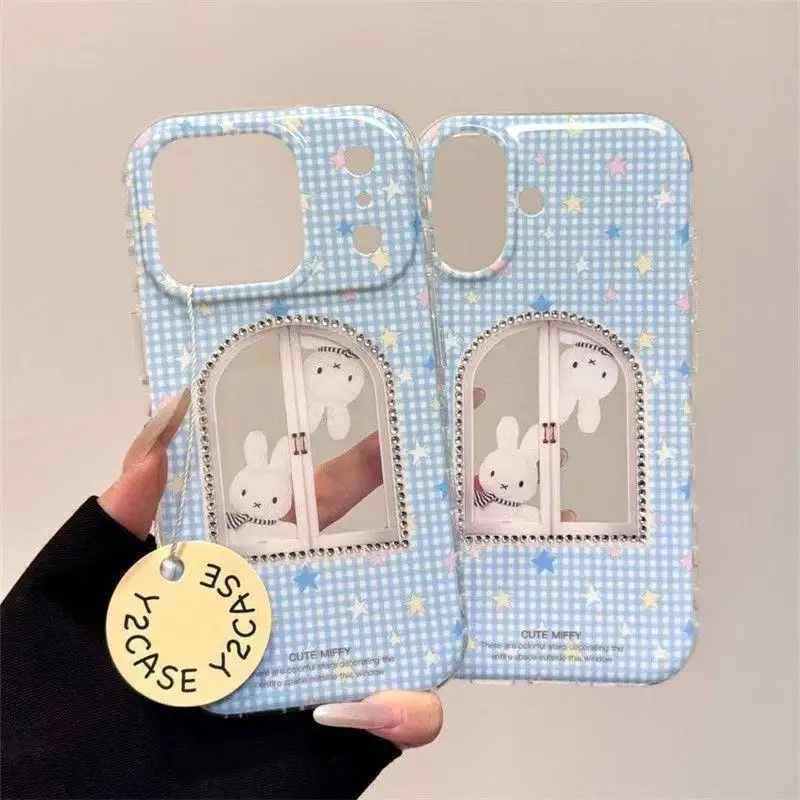 Lovely Checkered Star Window Miffy Rabbit Phone Shell Compatible with All IPhone Series Smartphones Cute Cartoon Kawaii New 2026