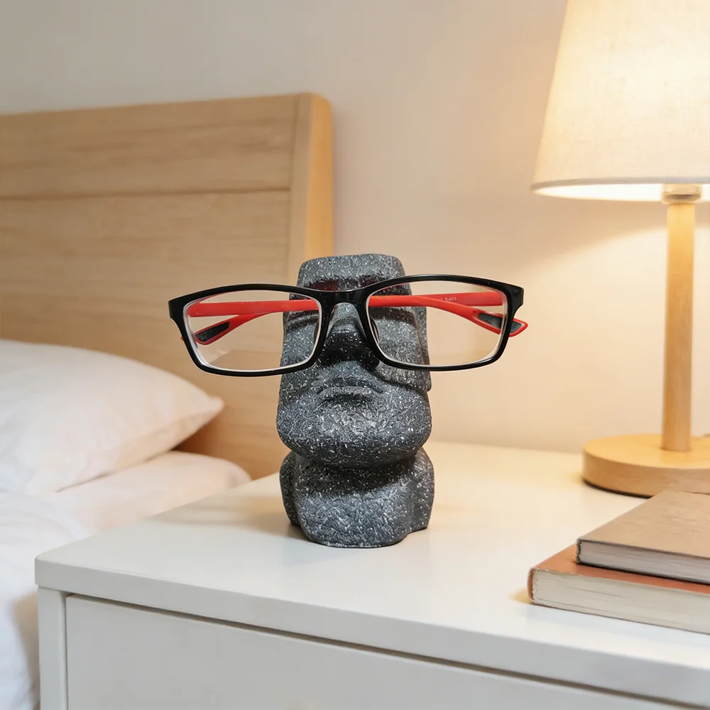 Creative Human shaped Eyeglass Moai Head Statue Resin Sculpture Display Stand Desktop Eyewear Storage Rack Home Decor Ornament
