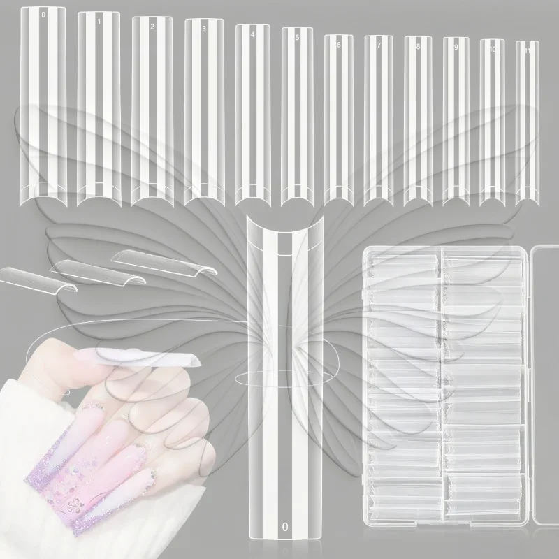 240Pcs Clear Extra Long C Curve False Nail Tips Non-toxic Acrylic Gel Nail Extensions for Daily Manicure Salon