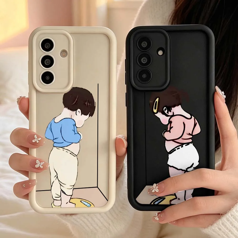 Cartoon Boy Weight Scale Gift For Samsung Galaxy A04 M17 A57 A06 A07 A17 A26 A36 A14 A15 A16 Eye Ladder Phone Case