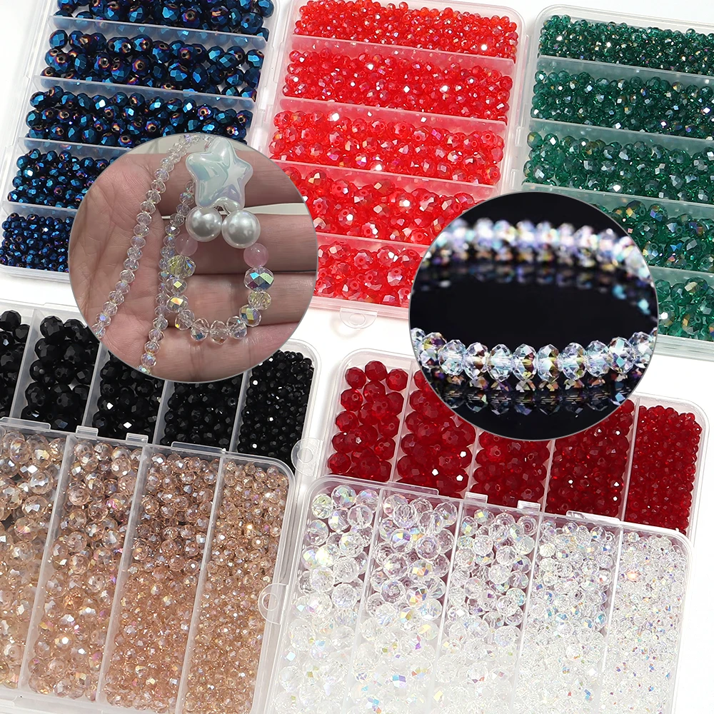 1 Box 4 6 8 10mm Kristallperlen-Box, mehrseitiges, unregelmäßiges Glasperlen-Set, 5-Fächer-Loose Spacer Kit für Schmuckherstellung, DIY-Armband – Detail 3