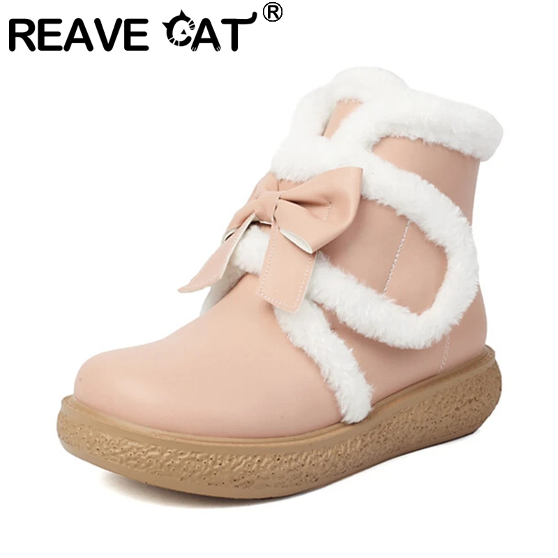 REAVE CAT Women Ankle Boots Cutout 4cm Heel Flat 2cm Platform Big Size 31 32 33 40 41 42 43 US12 12cm High Party Snow