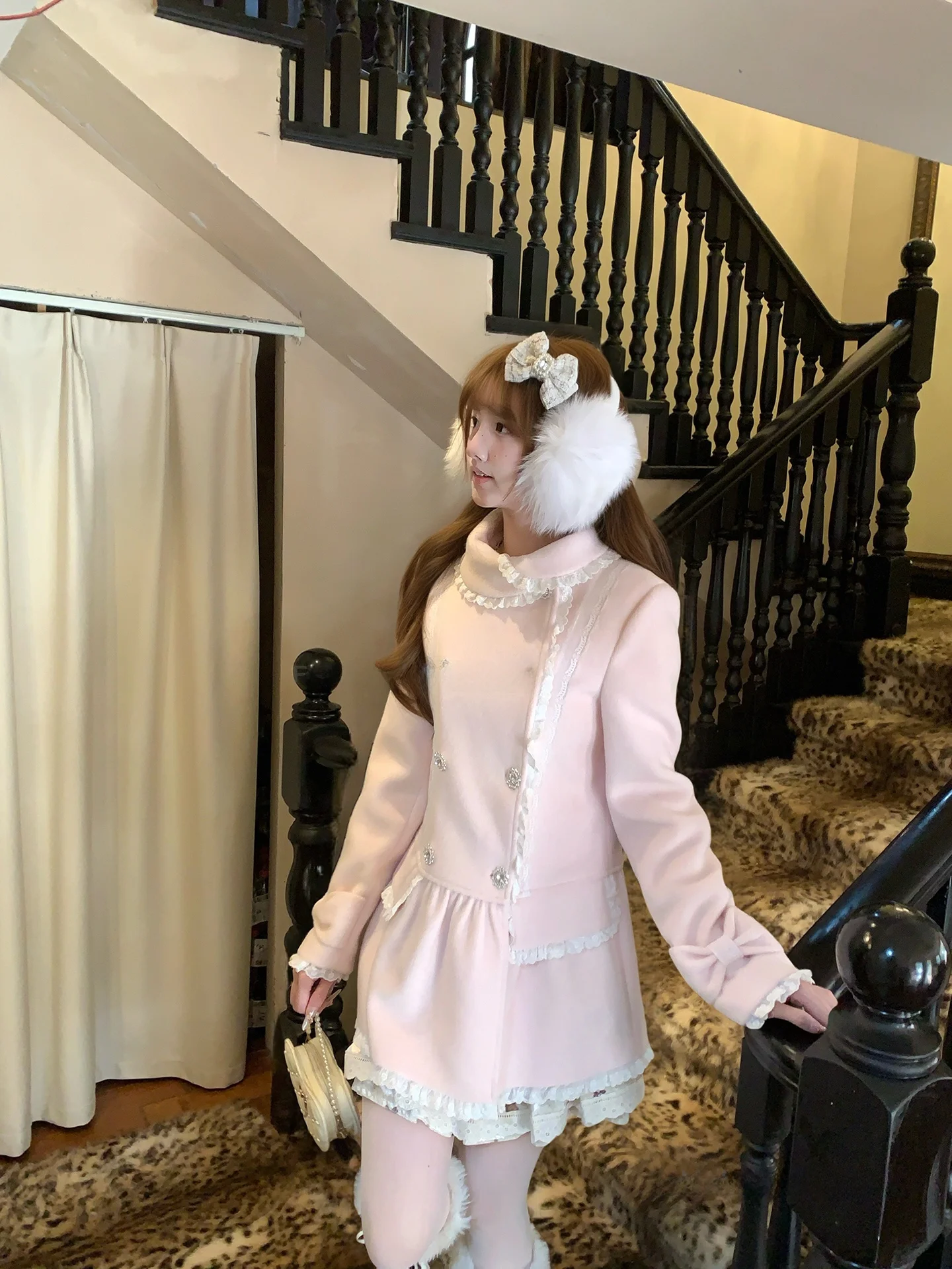 

Original Sweet Pastel Pink Woolen Coat Jaet Thi Winter Youth Women's Mid-Length Stand Collar Pure E-commerce S