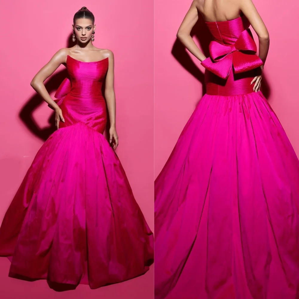 

High Quality Satin Pleat Mermaid Strapless Long Dresses Evening Dresses Modern Style Exquisite Sizes Available Intricate