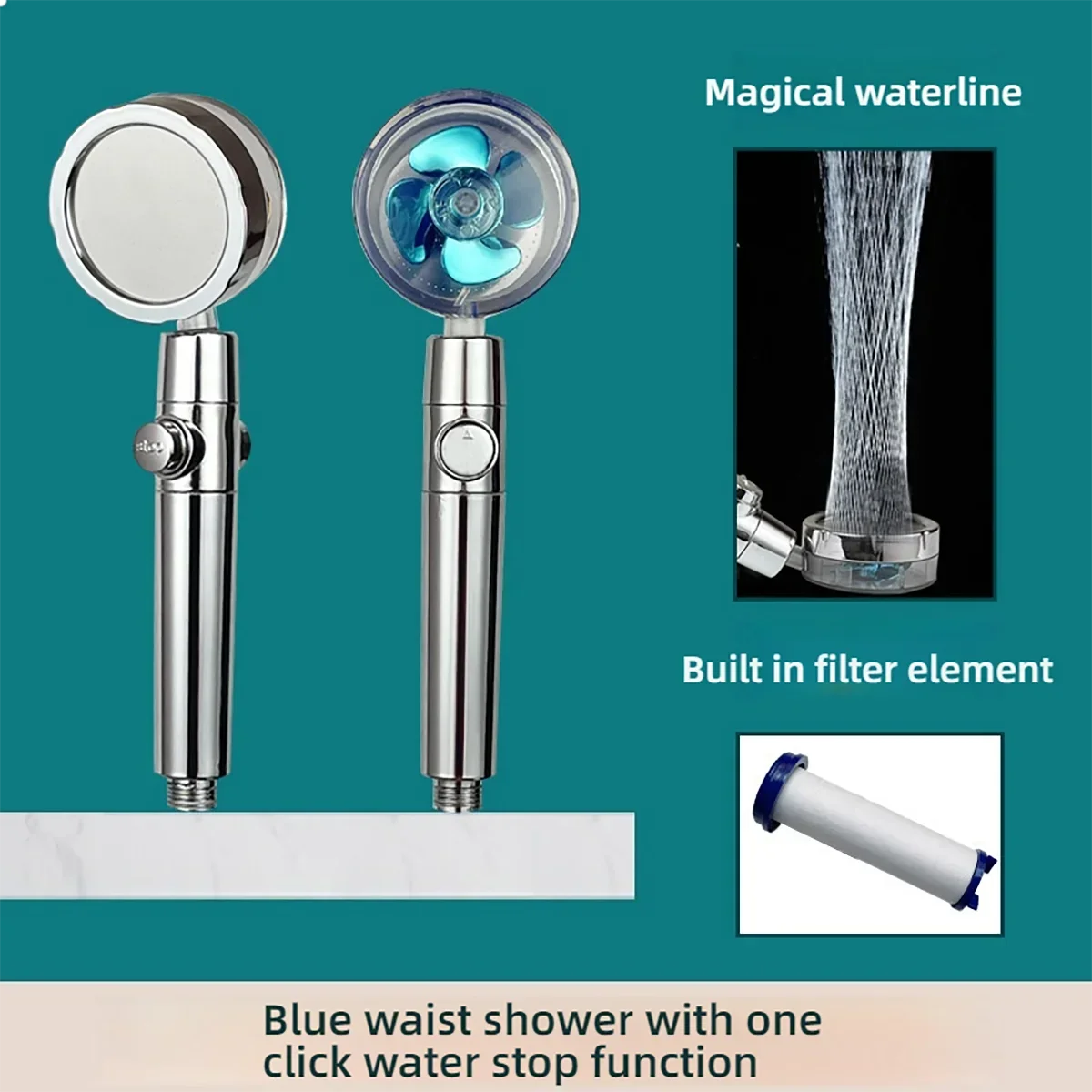

Adjustable Showerhead Filters Bathroom Accessories 360 Degrees Turbo Rotating Fan Shower Head High Pressure Water Saving Spray