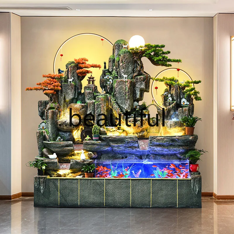 

Large floor-to-ceiling rockery living room fengshui wheel landscape outdoor porch alpine circulating water ornaments