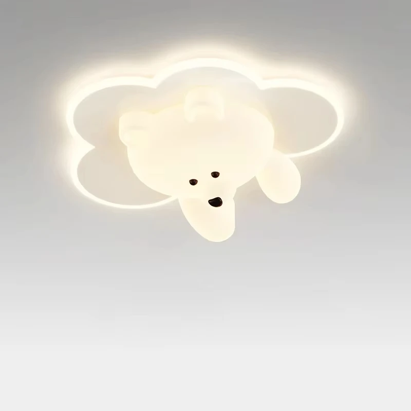 2026 Bear Ceiling Light Cream Ceiling Lamp Cute LED Clouds Round Lighting Fixtures For Bedrooms Children's Room Study Hanging La
