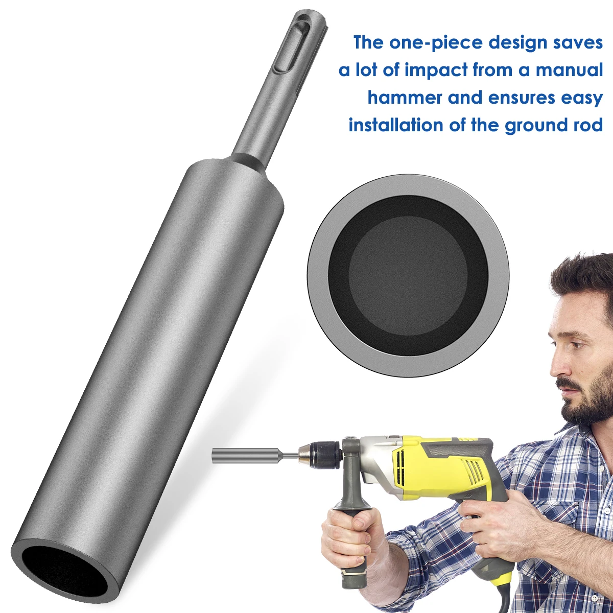 SDS Plus Ground Rod Driver Durable 17mm Earth Stake Grounding Rod Hardened Steel for SDS Plus Rotary Hammer Drill Power Tool