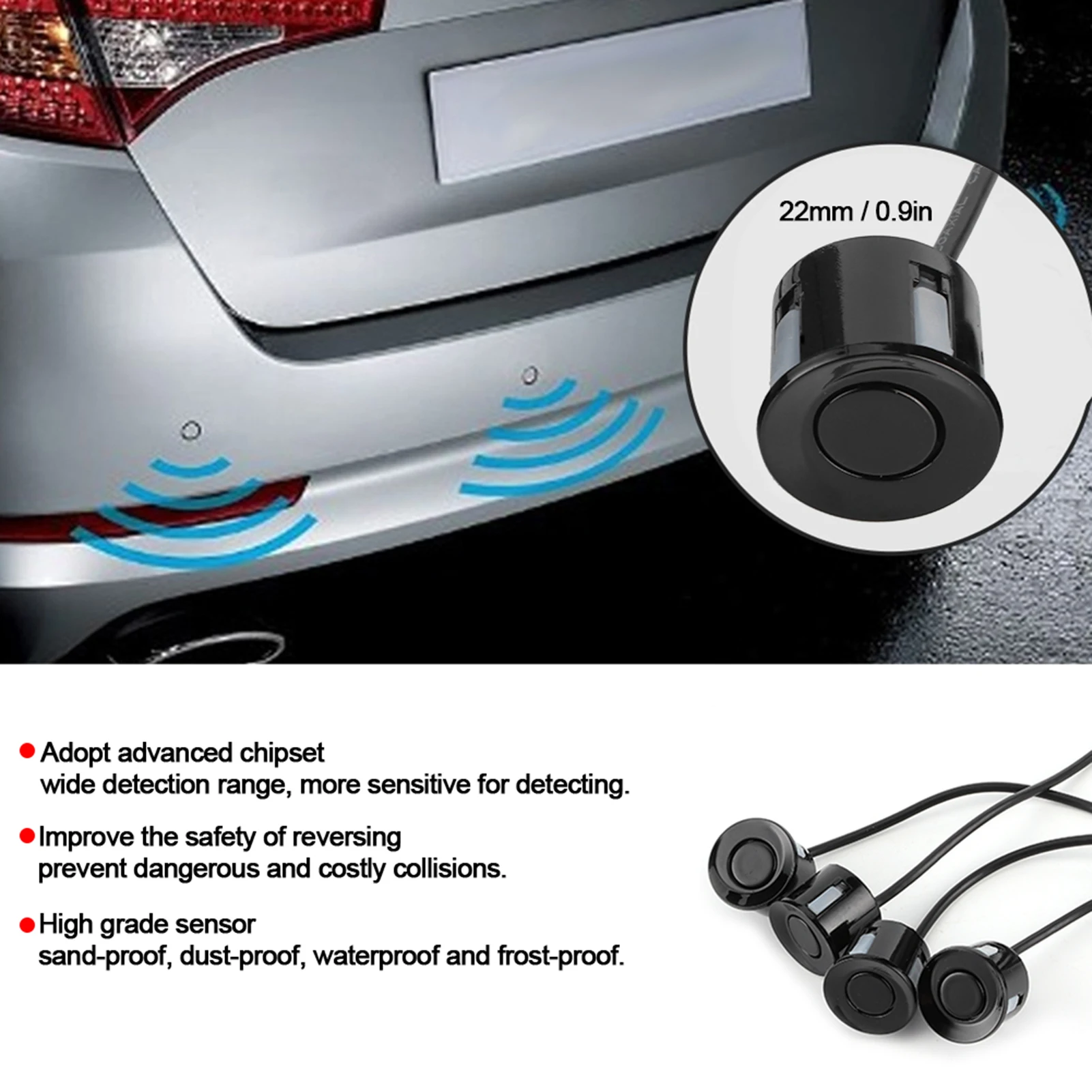 Car Parking Sensor Backup Radar Reversing Assistance Aid Kit with Audio Buzzer Alarm Parking Radar System Reversing Alarm Kit
