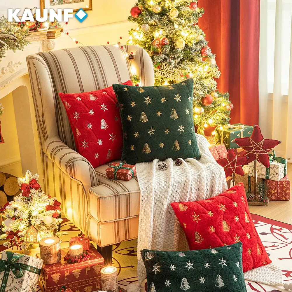 1PC Christmas Tree Cushion Cover for Sofas Bedroom Golden Sequin Embroidered Plush Pillowcase Festive Decoration