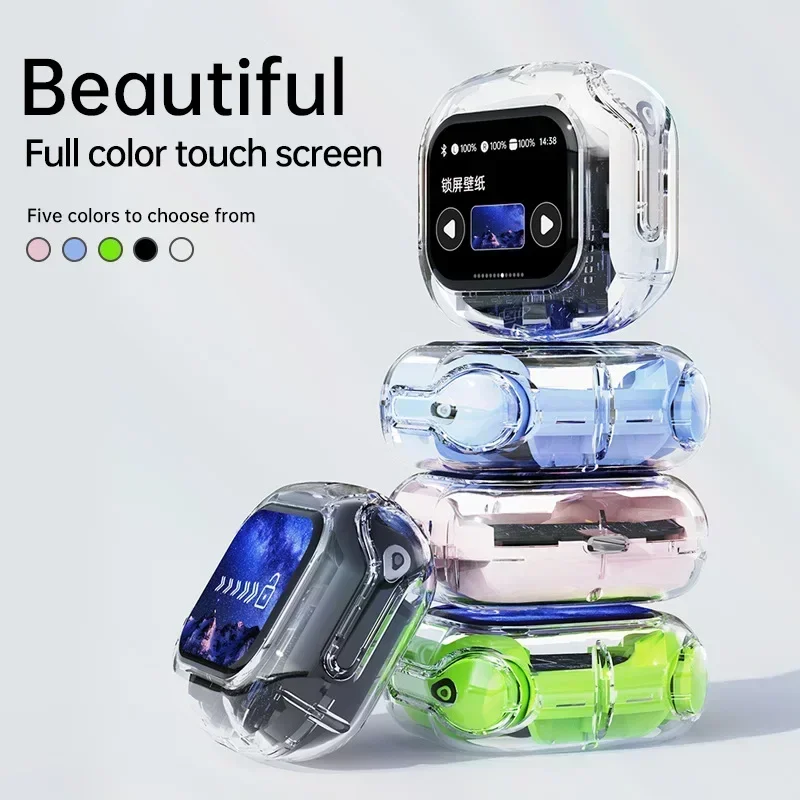 new Waterproof Bluetooth Dual Channel Sports Earphones Color Screen Wireless headset Transparent Touch Screen Digital