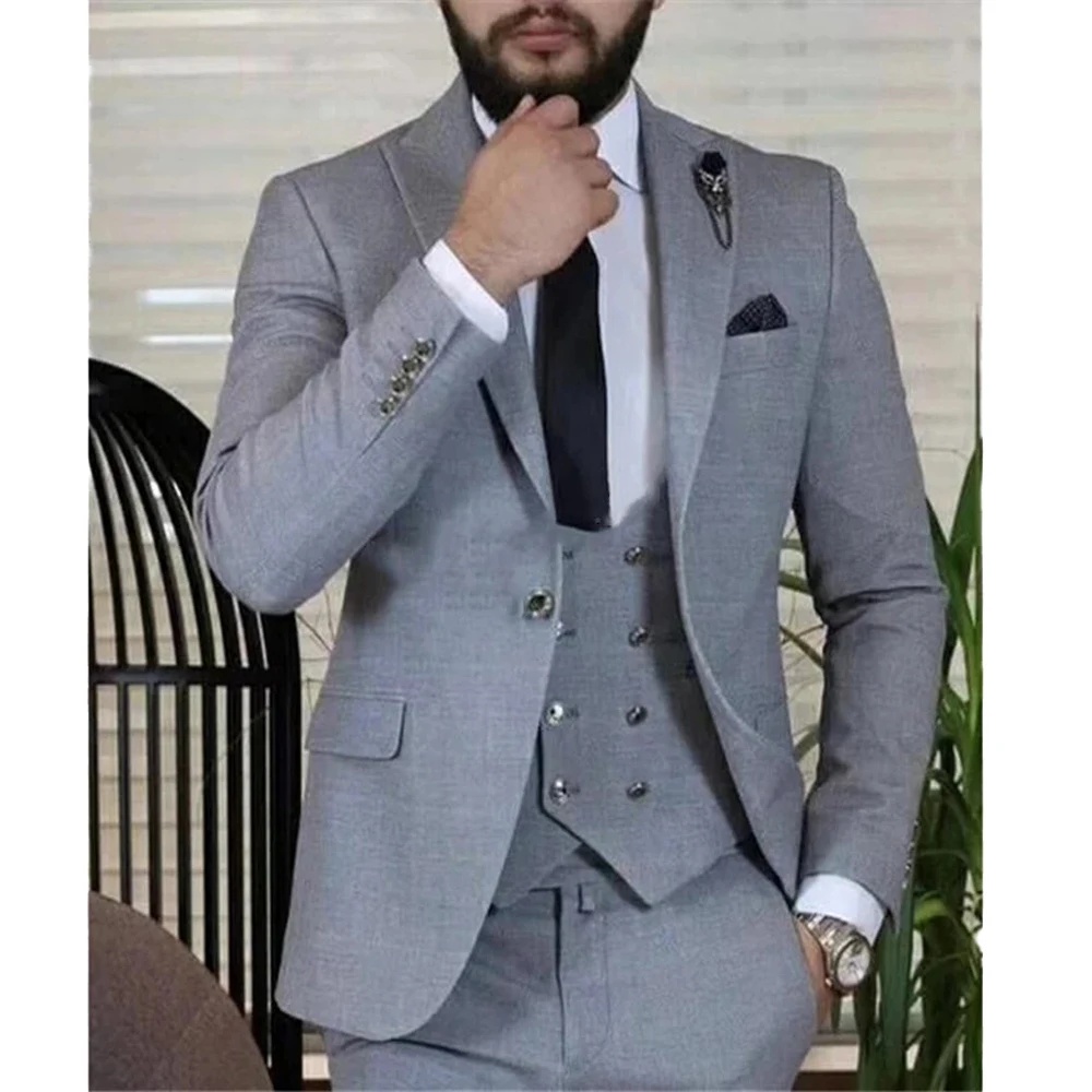 Latest Designs Grey Men's Suit 3 Piece Slim Fit Prom Wedding Set for Male Formal Groom Tuxedo Business( Jacket+Vest+Pants)