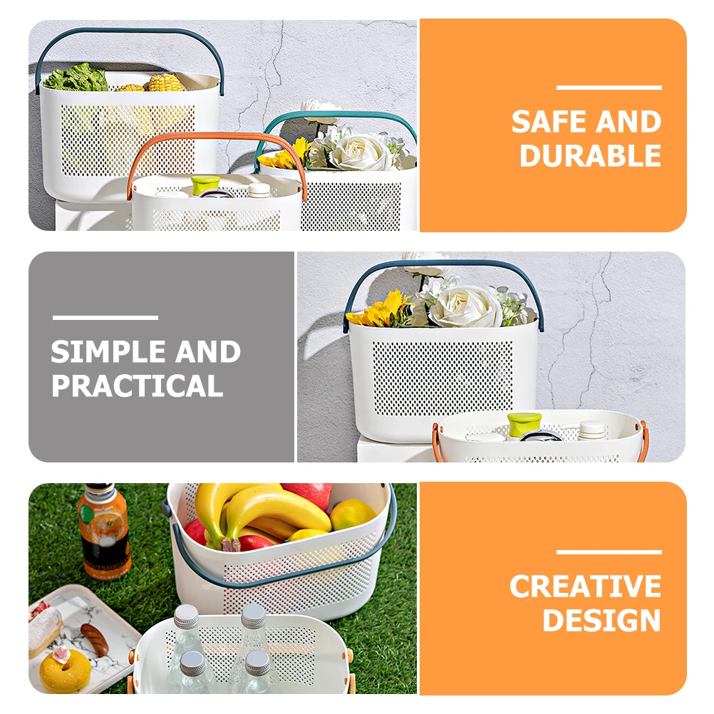 

Storage Basket with Handles Plastic Organizer for Bathroom Pantry Toilet Shower Basket Portable Compact Design Wear Resistance