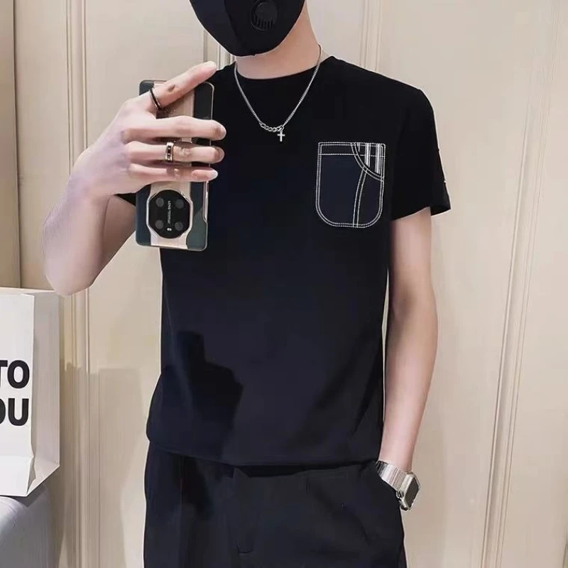 

Новая мужская футболка с круглым вырезом и коротким рукавом, белая, 100% хлопок, модная, универсальная, летняя, 2026 год ​