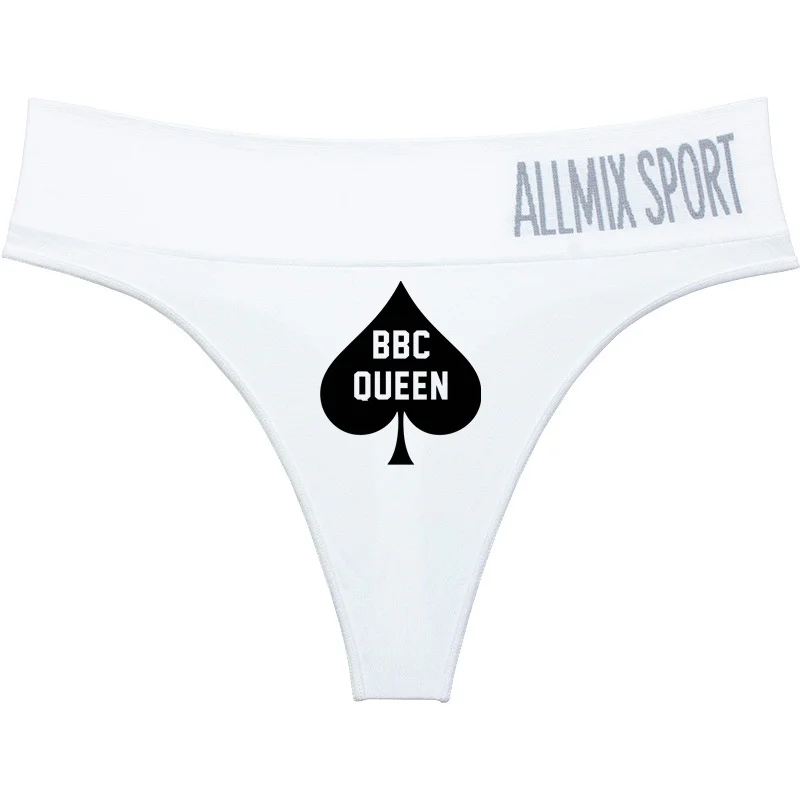 Hot Wife Queen of Spades Women\'s Panties Sexy Wide Waist Letters Sports Fitness Middle High Waist Seamless Ladies Briefs Thong