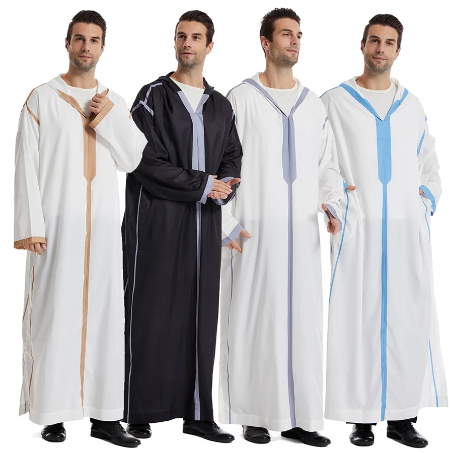 Ropa musulmana Jubba Thobe, bata de Ramadán, caftán blanco para hombres, Arabia Saudita, Turquía, Abaya islámica, vestido informal holgado con capucha para hombre