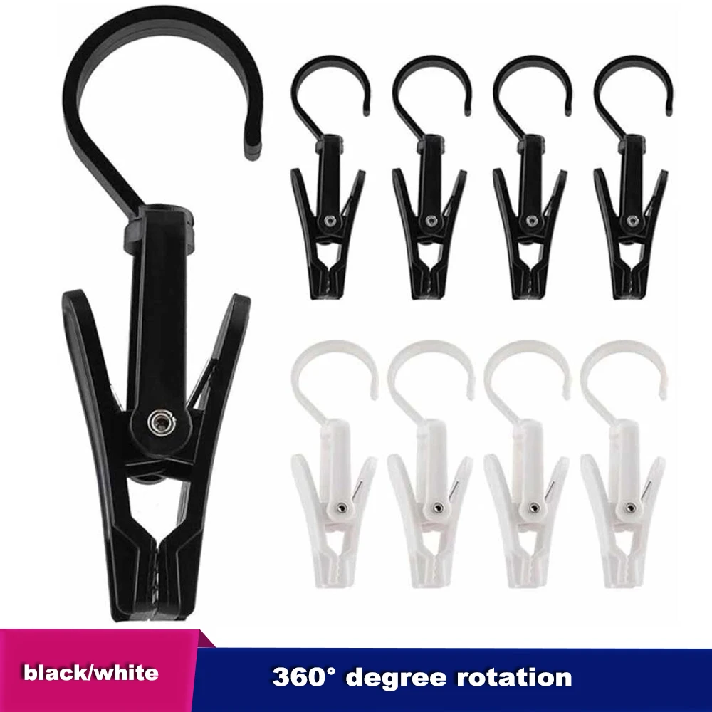 10pcs Laundry Hooks with Clips Super Strong Plastic Home Travel Swivel Hanging Hanger Closet Organizer Clamps Socks Boot Bras