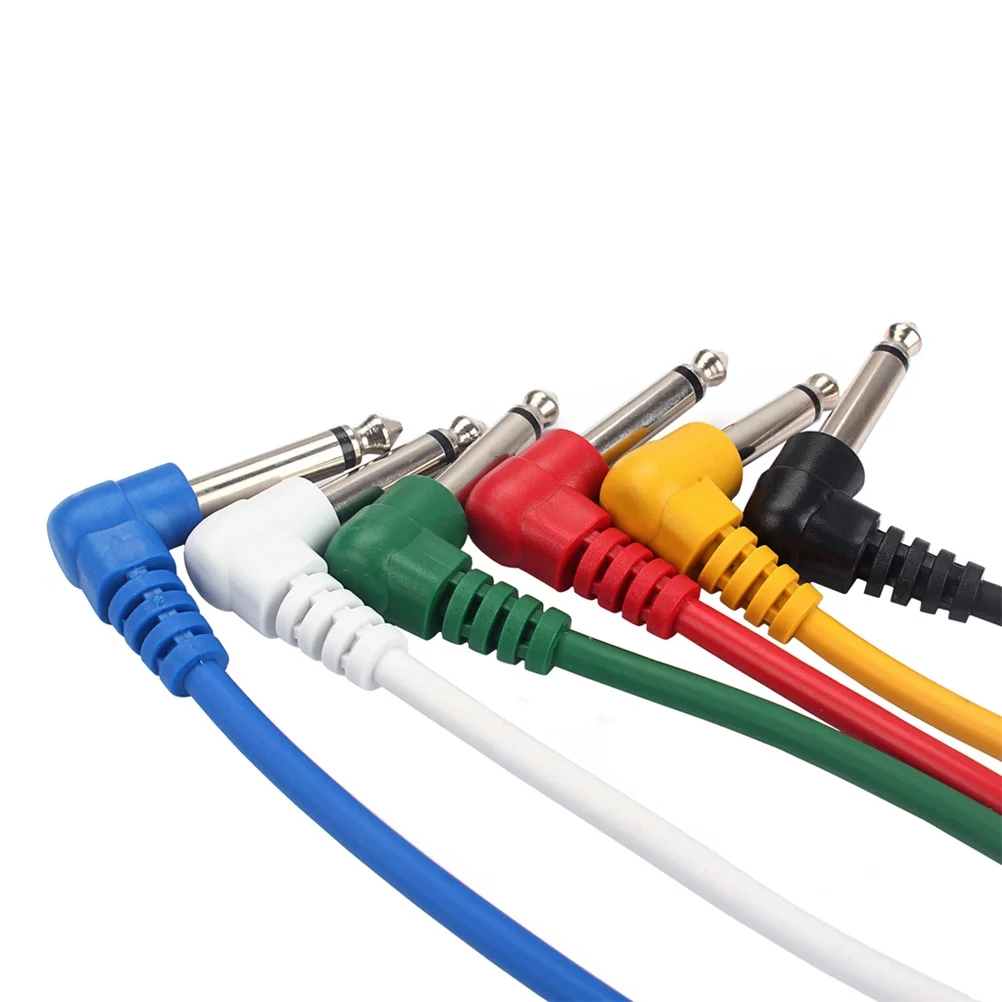 6 Stuks Effect Pedaal Patch Kabels 6.35Mm Haakse Gitaar Bas Audio Connector Leads Lage Capaciteit Koperdraad Voor versterker