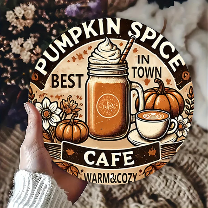 لافتة حائط من الألومنيوم على شكل قهوة اليقطين العتيق - ديكور معدني قديم للمنزل، المرآب، المقهى، مثالية لديكور الغرفة #6