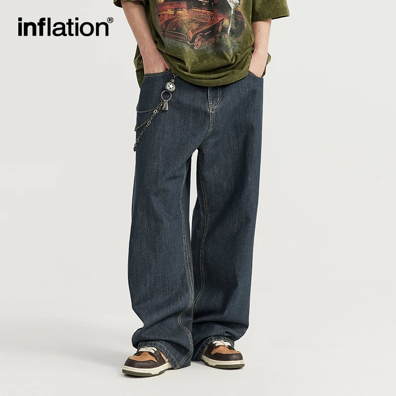 INFLATION Classic Wide Leg Jeans in Raw 2024 Trendy American Style Blue Denim Pants