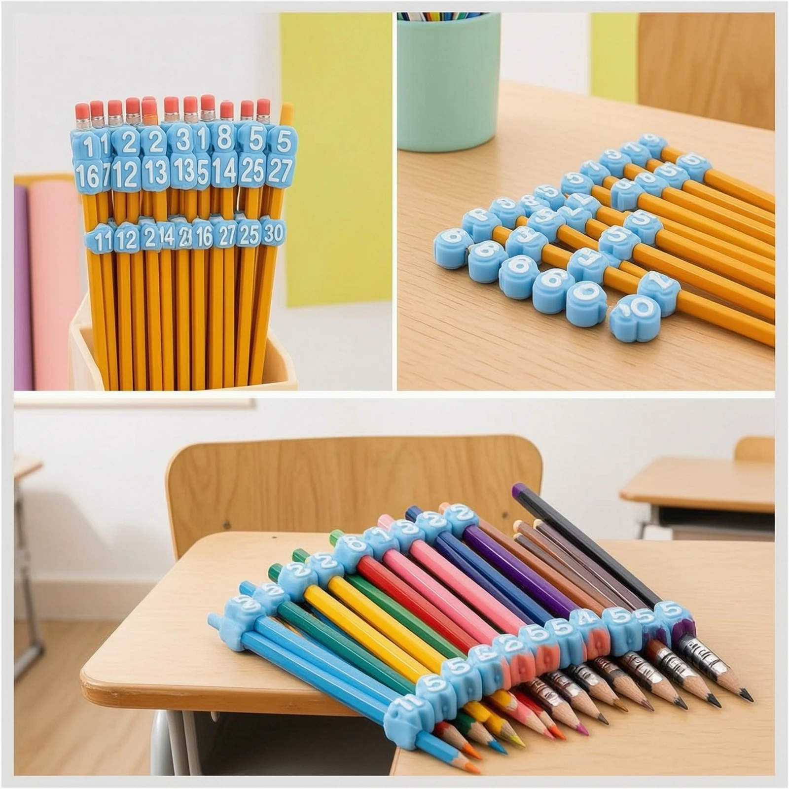 30 Pieces Numbered Pencil Toppers Snug Pencil Toppers with Numbers Numbered Cover Elastic Hardwearing for Teachers, Homeschool