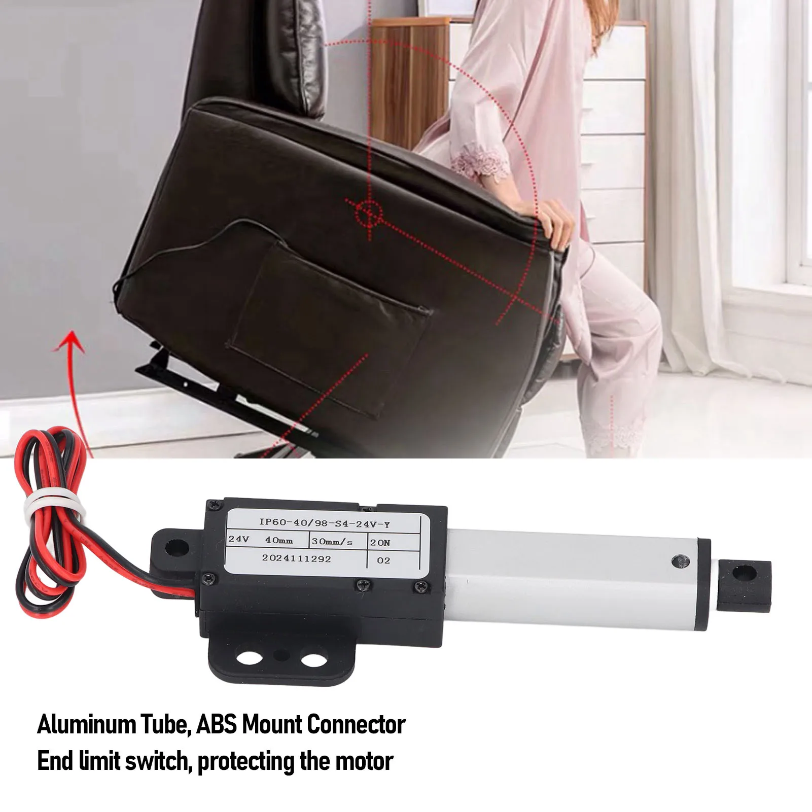 المحرك الخطي الكهربائي الصغير 24 فولت تيار مستمر محرك الحركة المقاوم للماء ل أريكة روبوت سيرفو 40 مللي متر السكتة الدماغية 30 مللي متر/ثانية سرعة 20N التوجه