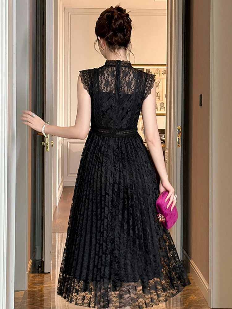 Sweet Celebrity Prom Dress for Women Elegant Black Sheer See Through Lace Swing Robe Female Party Holiday Vestidos Mujer Dating