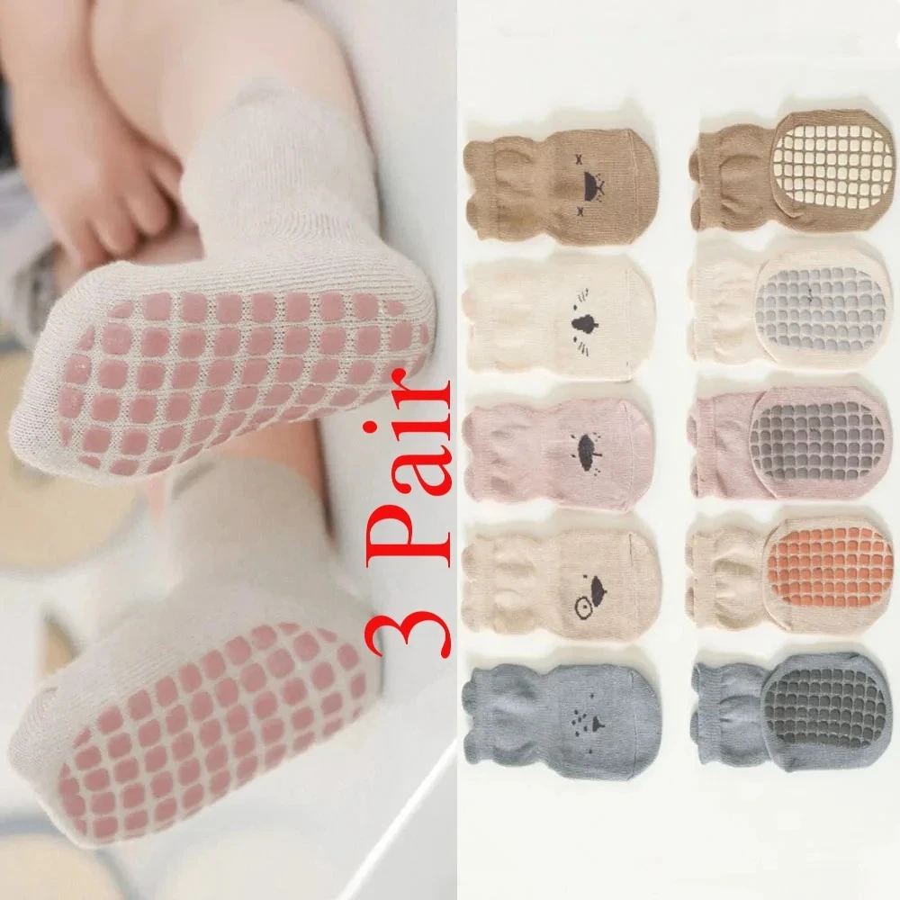 

3Pairs/Lot Baby Socks Infant Newborn Anti-Slip Cotton Floor Socks For Girls Boys Cute Unisex Rubber Grips Toddler Socken