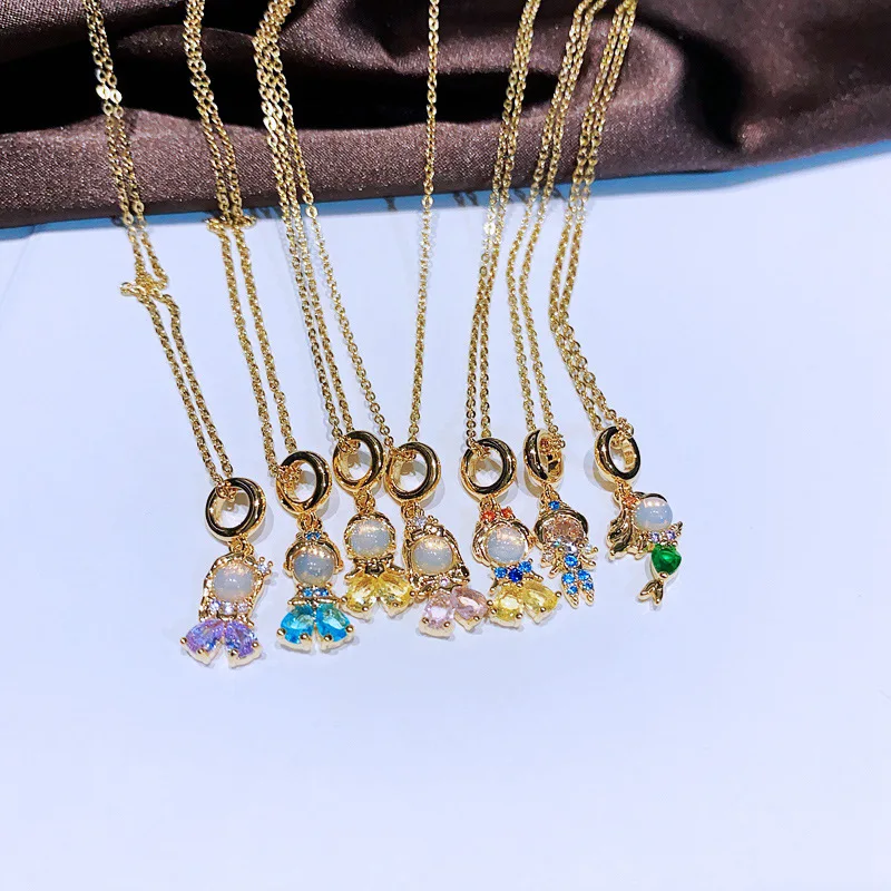 Fashionable Colorful Zircon Fairy Tale Little Princess Necklace Gold-plated Universal Chain Clavicle Chain Sweet Temperament