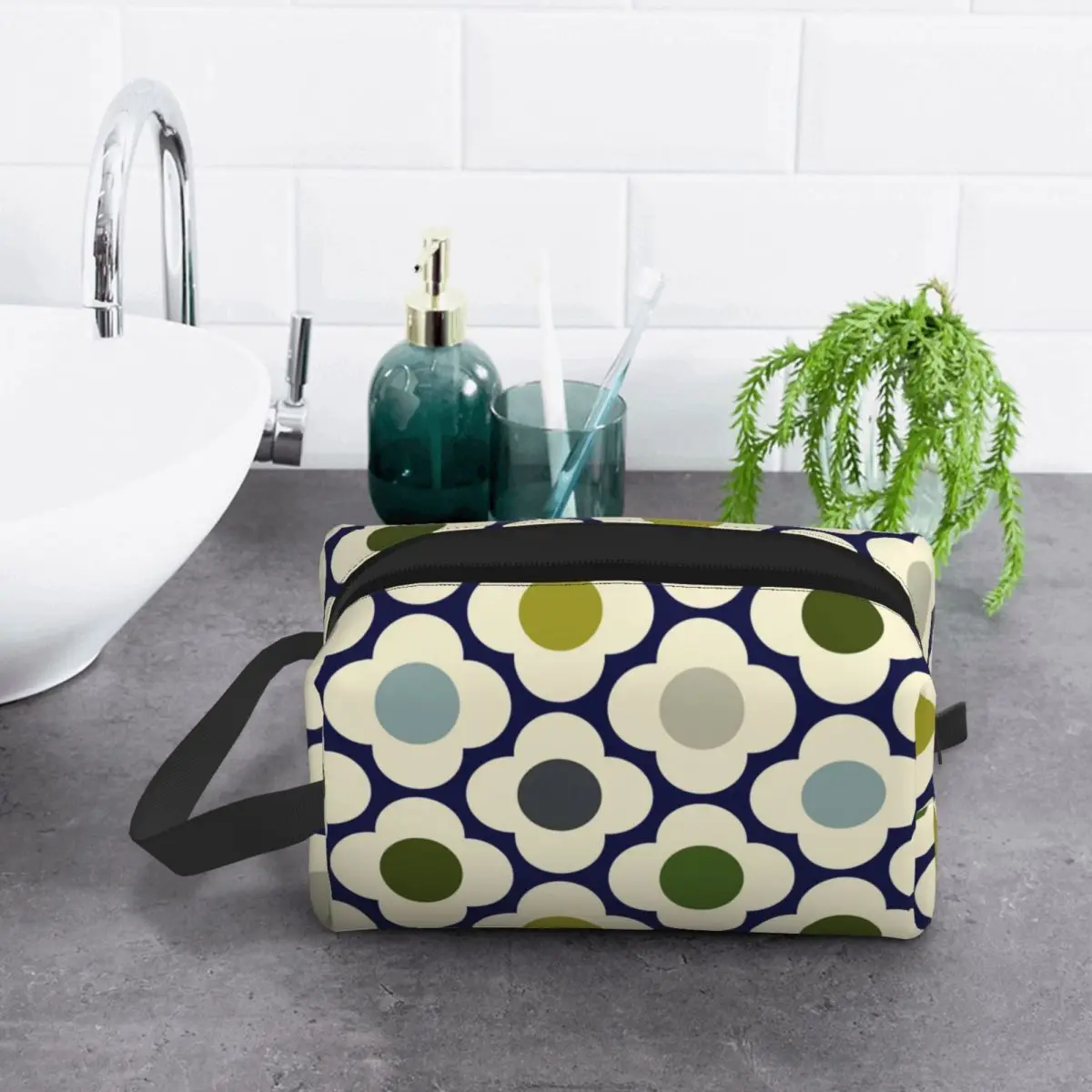 Custom Fashion Orla Kiely Spot Flower Ditsy Blue Multi Travel Toiletry Bag for Women Cosmetic Makeup Bag Beauty Storage Dopp Kit