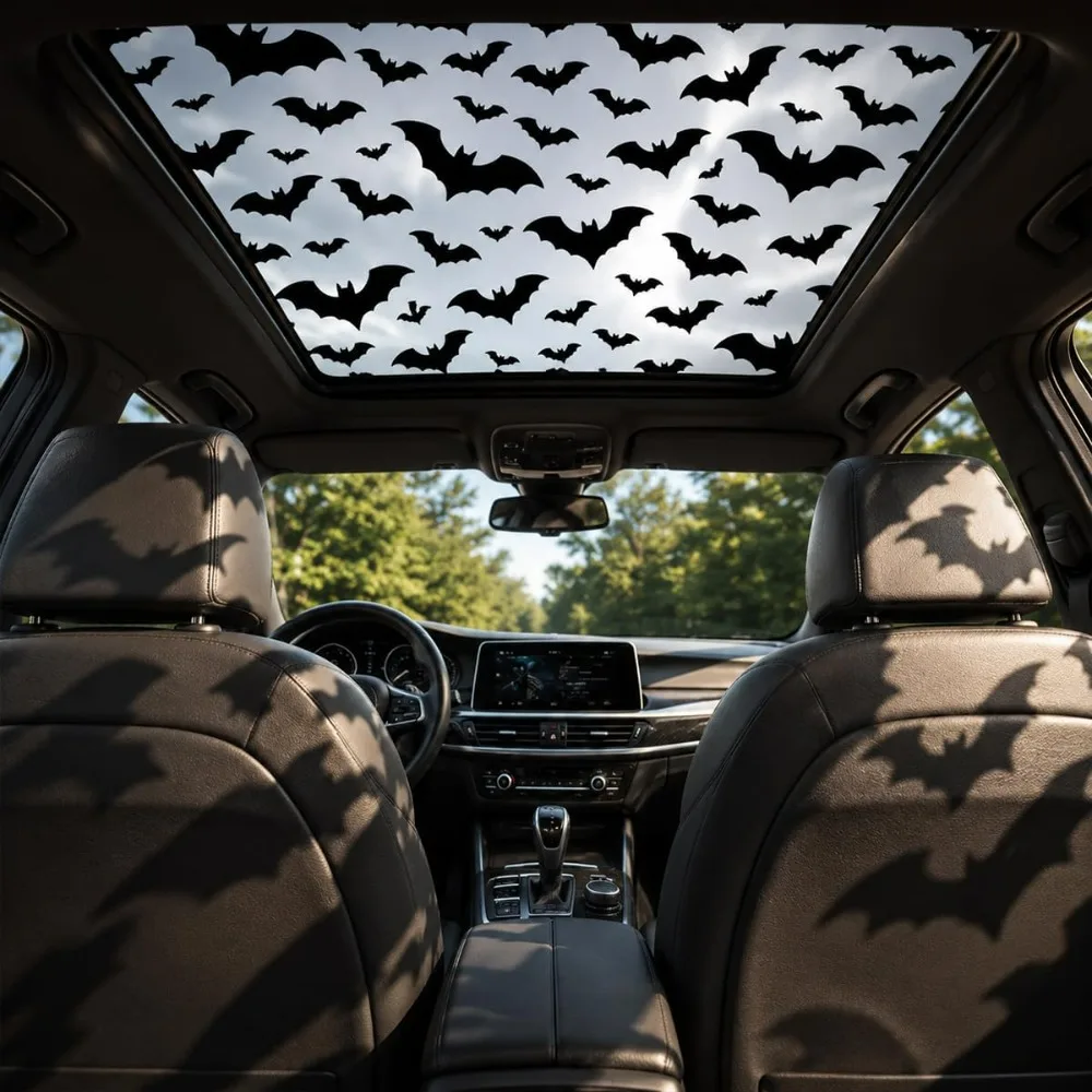 Halloween Car Sunroof Sticker Gothic Cobweb and Batcar Window Sticker for Halloween Window Decor SUV Parties and Fall Driving