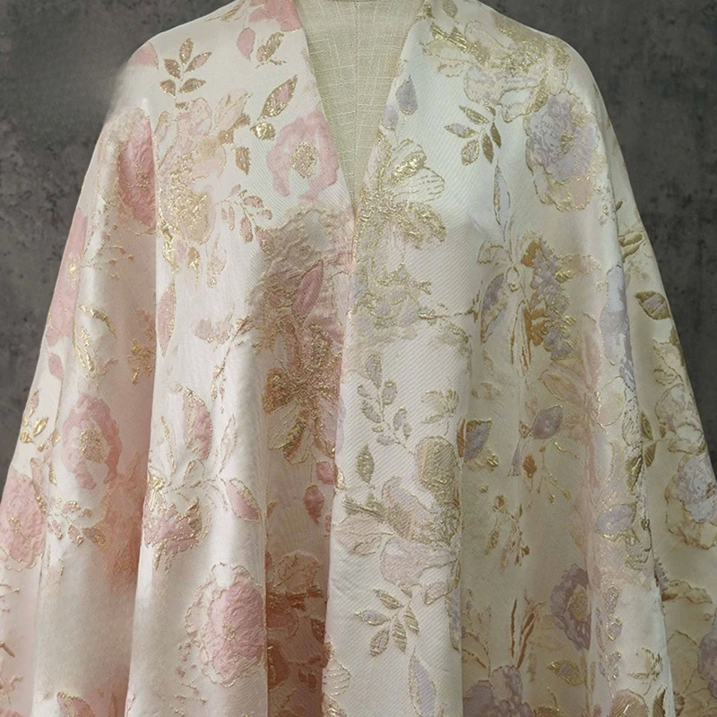 

Floral Jacquard Woven Gold Thread Fabric Chinese-Style Hanfu Horse-face Skirt Spring Summer Fashion Decorative Craft Material