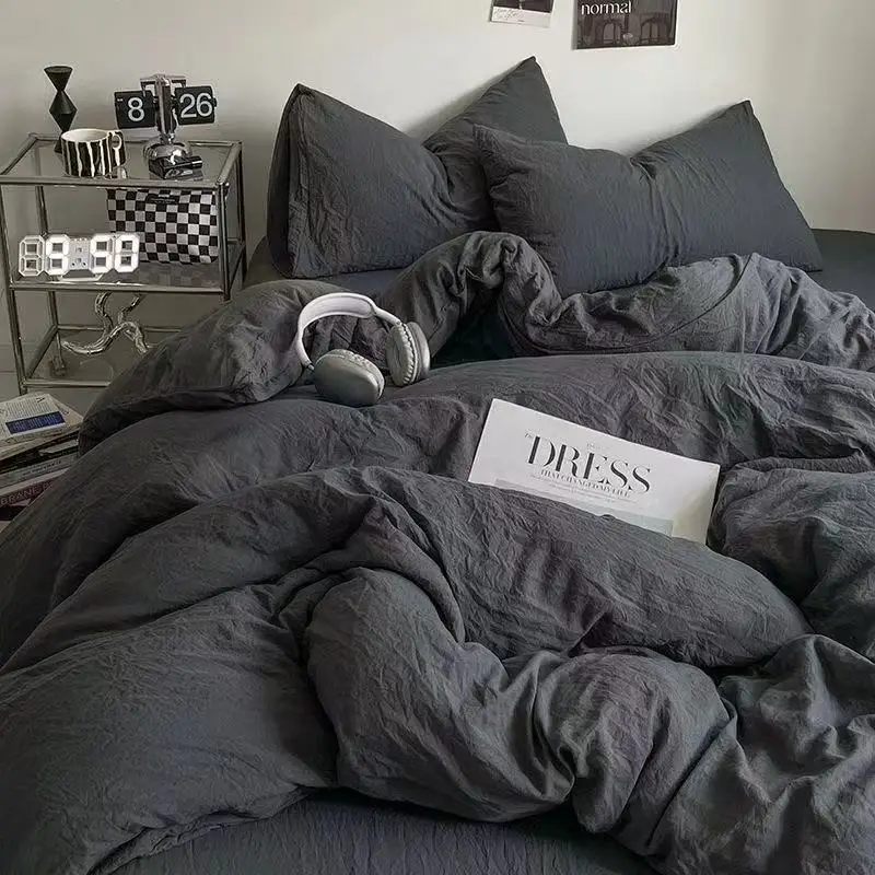 

Ultra-Soft Washed Cotton Bedding Set - Crinkled Breathable 3/4-Piece Sheet & Duvet Cover for Dorm