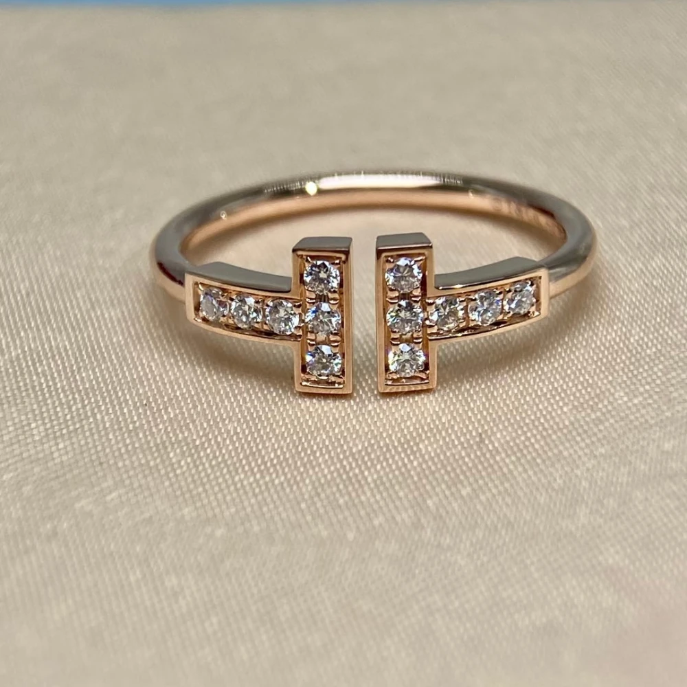 2025 Trendy Jewelry Premium Design Double T Diamond - set Ring, High - quality Fashion Style, Anniversary Gift