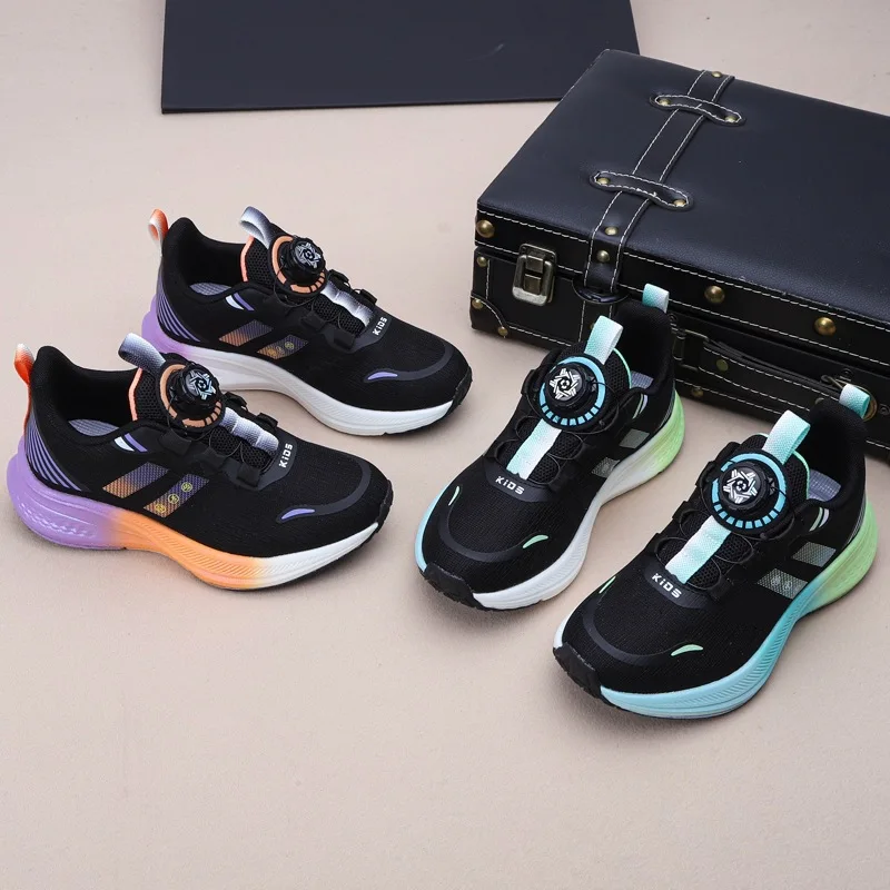 

Kids Toddler Fashionable Lightweight Basketball Shoes Autumn Childrens Boys Girls Breathable Rotating Button Running Shoes