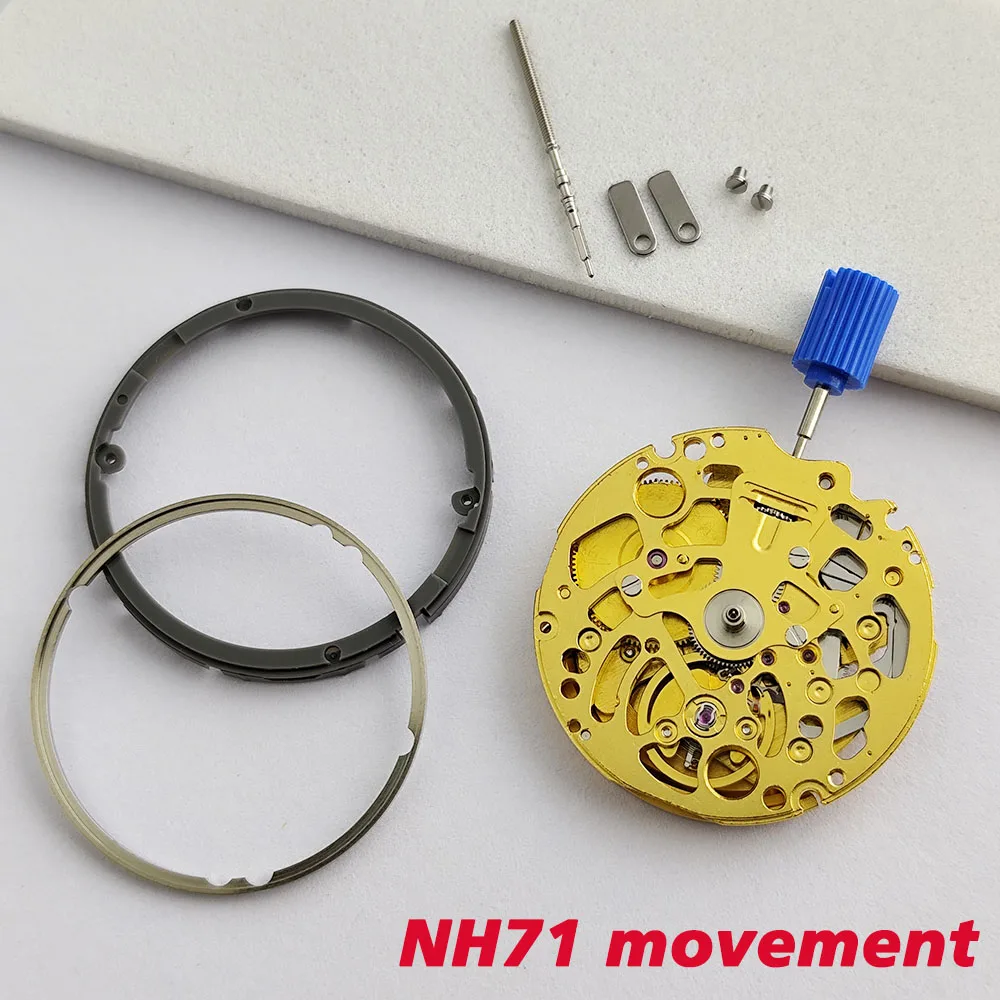 High quality watch movement NH71NH71A automatic mechanical movement hollow skeleton gold movement