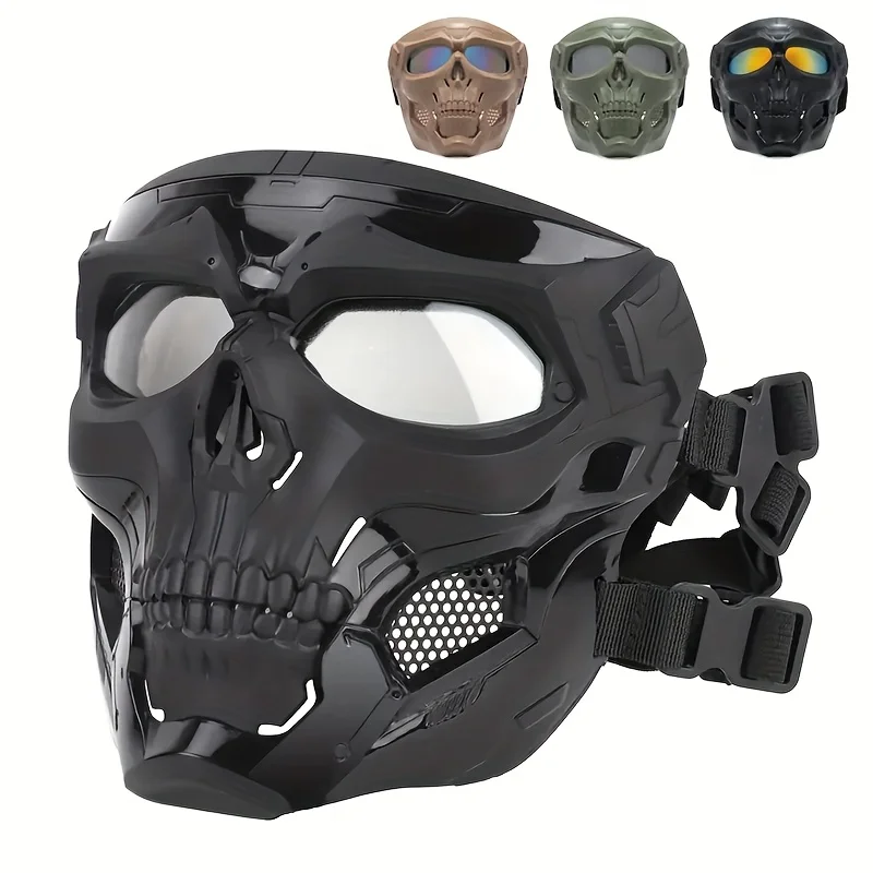 Máscara de Calavera Completa a Prueba de Viento – Gafas de Colores, Diseño de Esqueleto, Perfecta para Halloween, Día de los Muertos, Cosplay