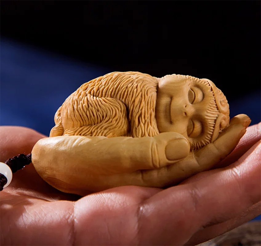 JM042 - 7 X 4 CM Boxwood Carving Figurine - Monkey King Sun Wu Kong