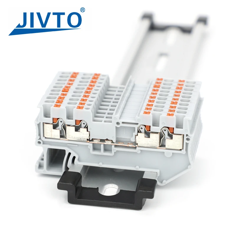 

10Pcs PT1.5-QU Push-in 4-Conductor Double Strip Plug Wire Electrical Connector Din Rail Terminal Block