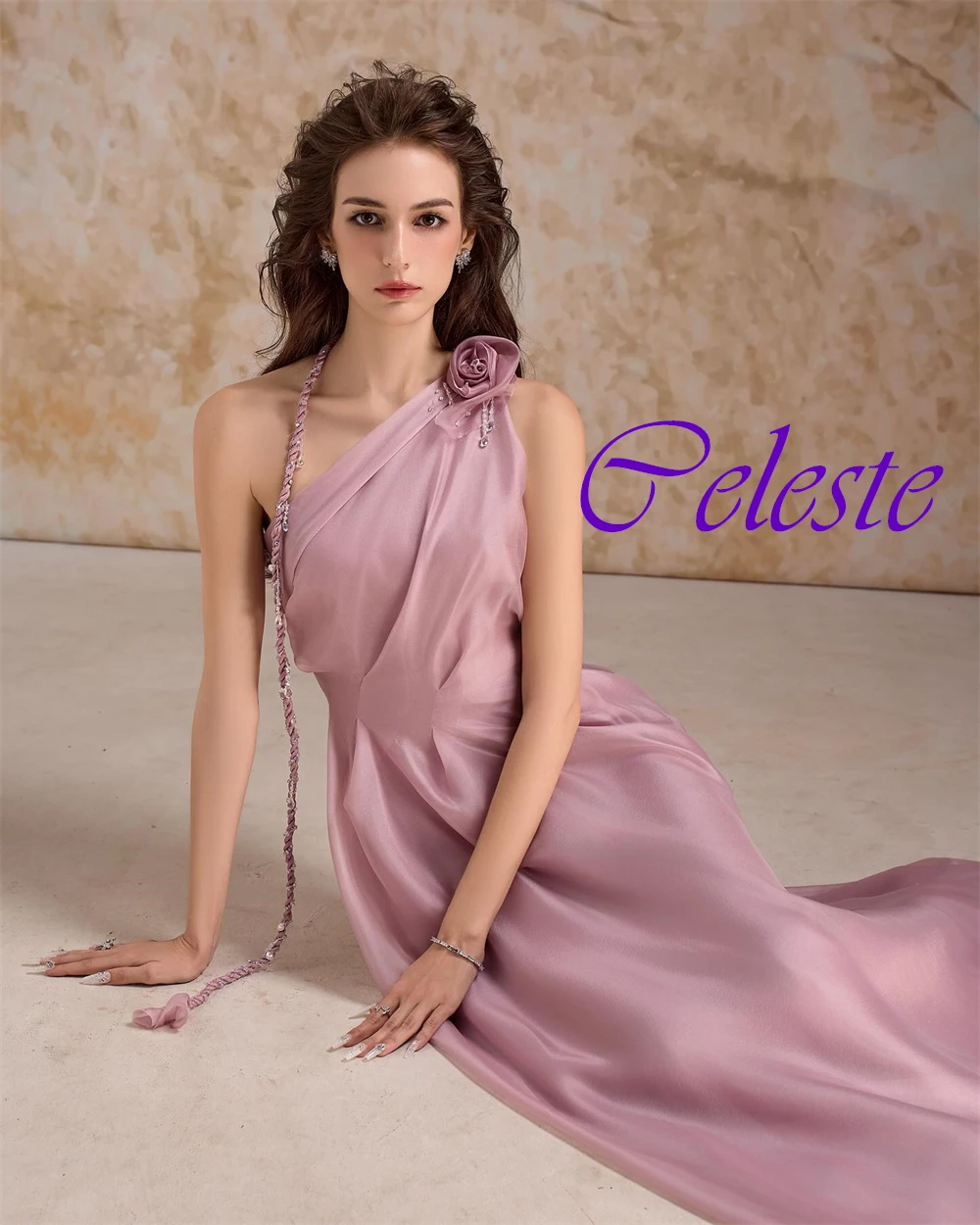 

Customized Luxury One Shoulder Organza Evening Dress Classic Sleeveless Prom Dresses High Quality Flowers Special Occasion Gowns