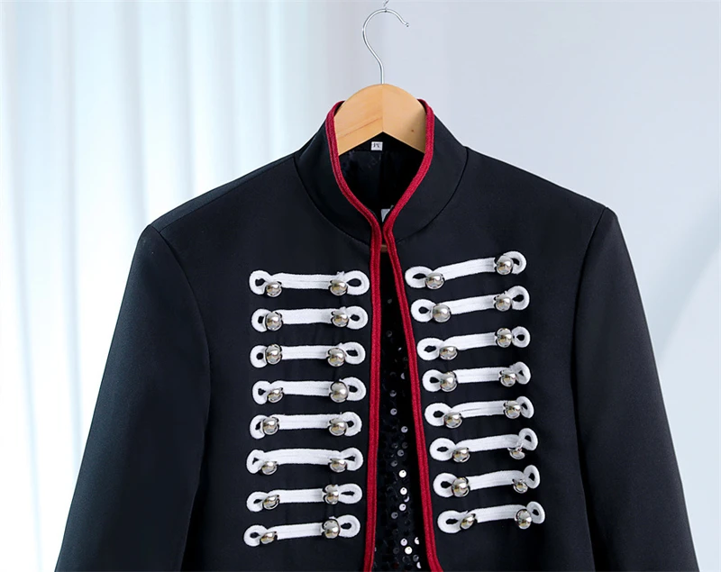 Double Breasted Steampunk Military Jacket Men Stand Collar Slim Fit Punk Rock Singer Costume Dance Prom Party Blazer Jacket Male