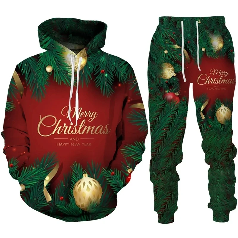 Merry Xmas New Year Christmas Tree Men Hoodie Fashion Tracksuit 3D Print Y2K Party Celebration Sweatshirts Pants Funny Clothing