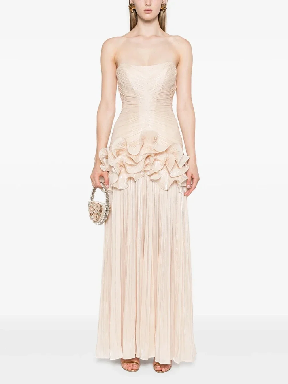 

Women Strapless Sleeveless Slimming Fomal Party Gowns High Quality Summer New Spliced Folds Evening Dress Customized