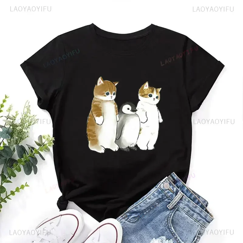 2024 New Style Cat Women Print Funny Tshirt Girl Animal Y2K Fashion Kawaii 90S Print Tops Tee Gril Aesthetic Clothes Drop Ship