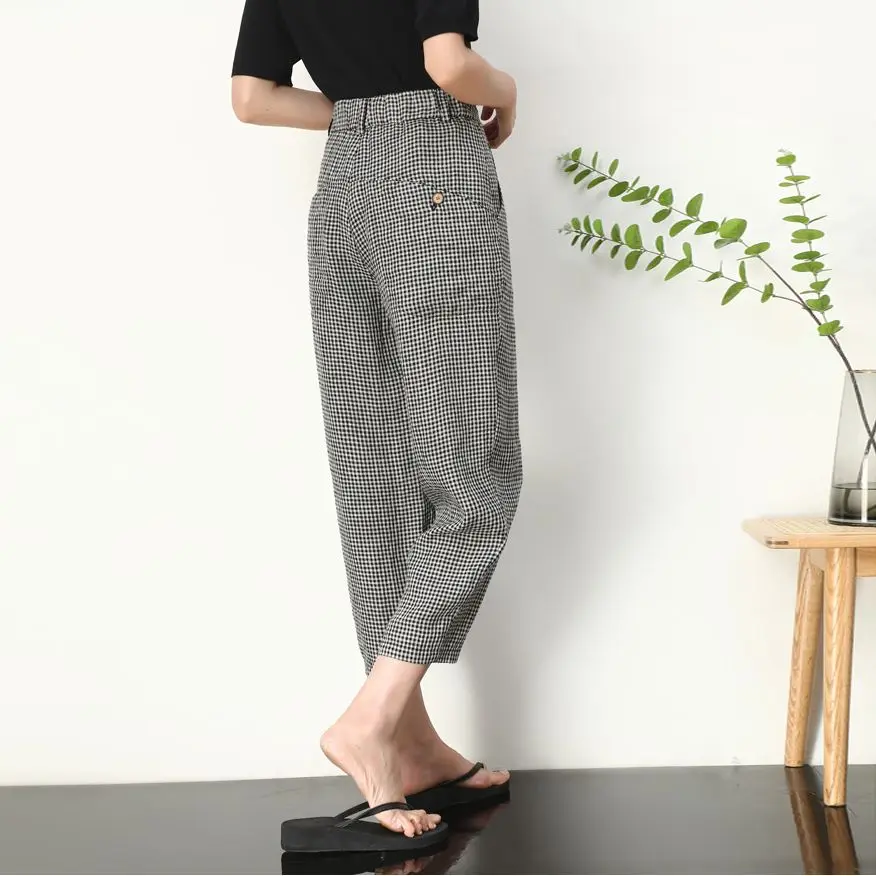 Checkered Cropped Pants For Women's 2026 Summer New Korean High Waisted Loose Drape Wide Leg Harlan Casual Pants